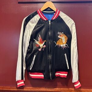 Black and White / Blue & White Embroidered Satin Bomber reversible